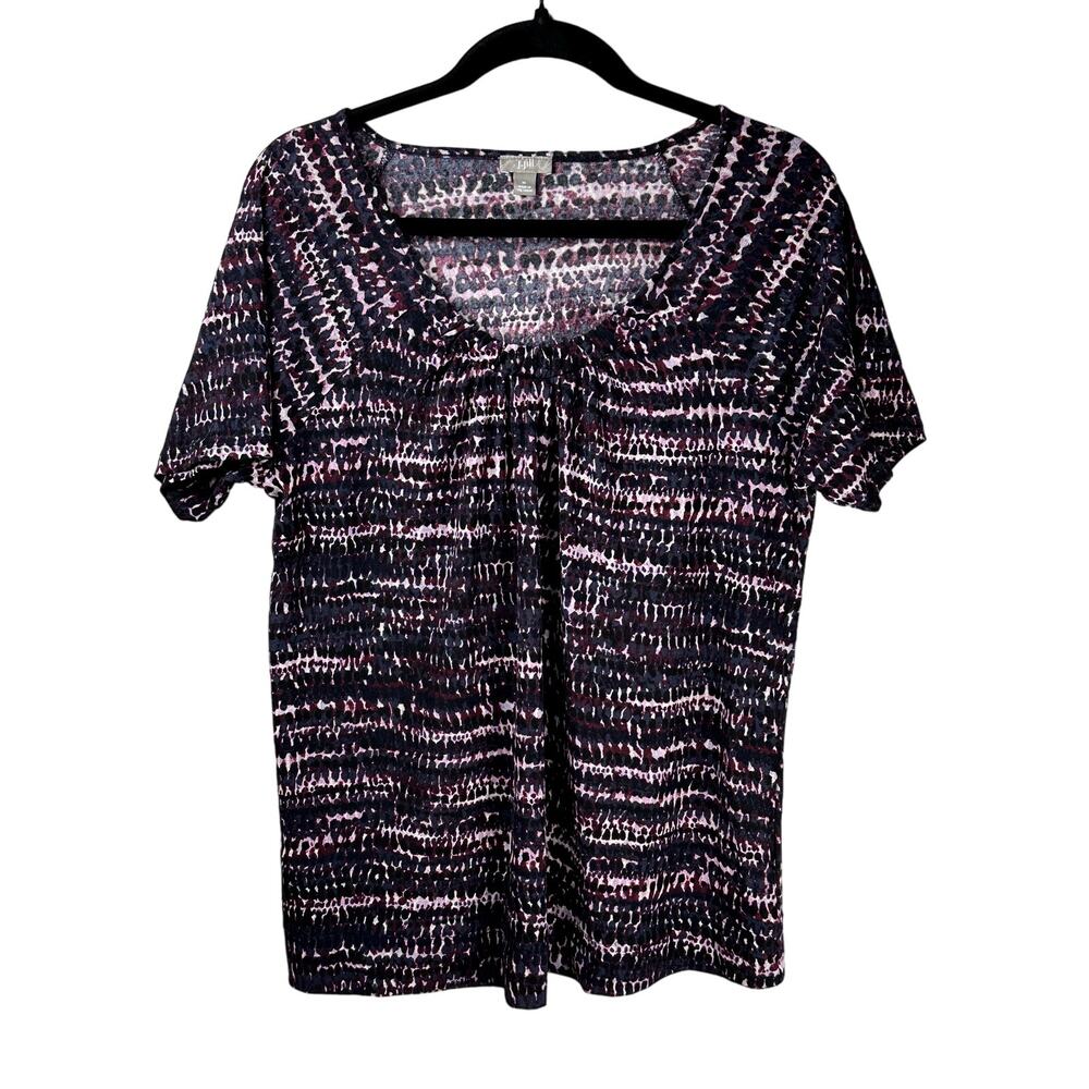 J.Jill Size Medium Raglan Pleated Artsy Abstract Short Sleeve Lightweight Top
